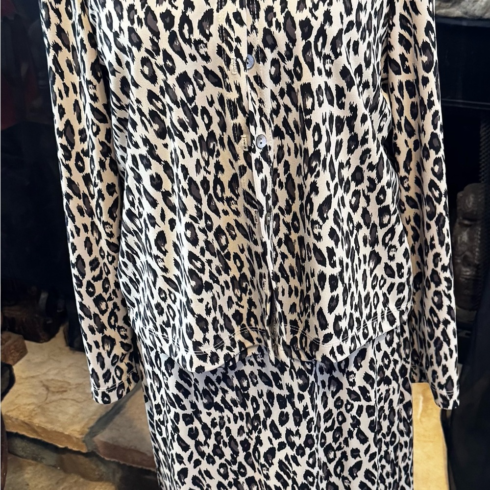 Leopard Print Button-Up Shirt and Skirt Set
